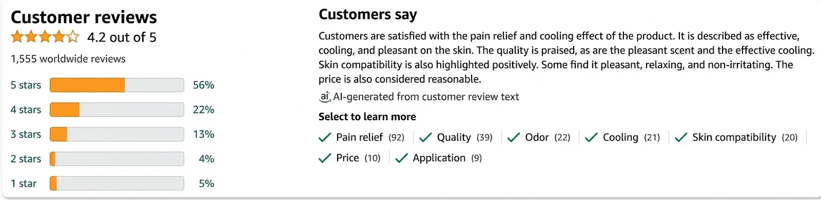 Amazon rating Physio Gel — 4.5 stars