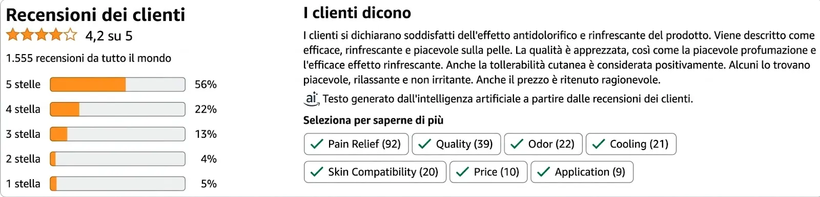 Valutazione Amazon Physio Gel — 4,5 stelle